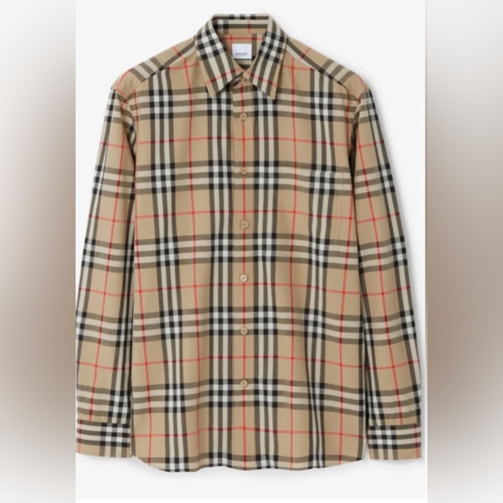 Burberry Tan and Black Button Down Shirt